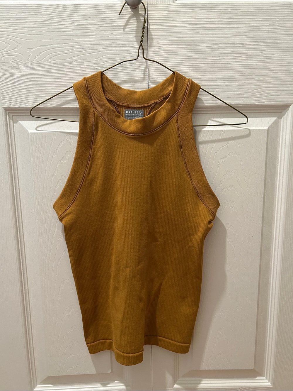 Athleta Ribbed High-Neck Tank in Mustard Gold